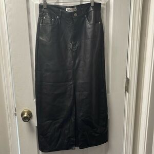 Zara Black Vegan Leather Maxi Skirt Size Medium